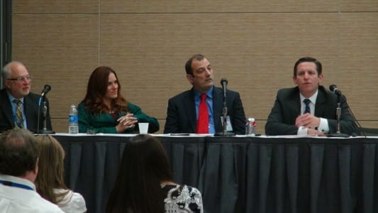 Presenters included James Rooney and Fred Peterson of MCCA, Chuck Grouzard and Julie Kagy of GES, and ESCA President Bruce Nable of SER Exposition Services.