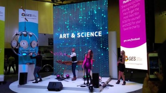 “America’s Got Talent" finalist William Close and the Earth Harp Collective blended art and science to draw booth traffic at EXHIBITOR2014.