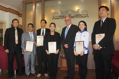 Group photo (left to right): Dylan Redas Noel, director of industry development, SCB; Jeannoth Sinel; Peter Bong; Michelle Lee; Mike Cannon, managing director, SCB; Elena Chai; and Dennis Wong.