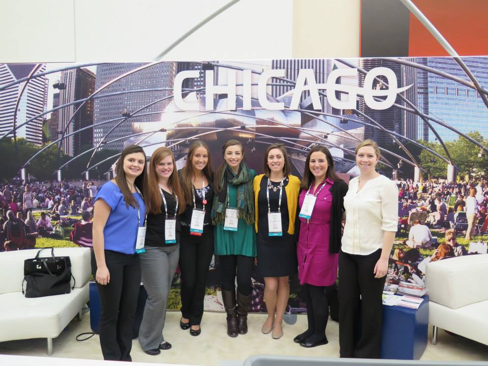 PCMA E-board at Chicago’s visitor booth (left to right) Christine Corsi, Hannah Lewandowski, Christine Wilson, Sarah Anderson, Lisa Malinowski, Monica Blaze and Carlie Smith.