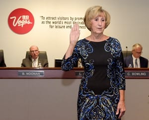 Susan Brager is sworn in at the LVCVA board meeting on Sept. 9. Photo Credit: Mark Damon/Las Vegas News Bureau