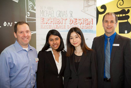 Michael Grivas Jr. scholarship award winners (from left) Phoebe Matthius and NingNing Zhang accept their awards March 18.